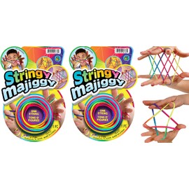 JA-RU Stringy Majiggy Cats Cradle - Chinese String Toys (2 Cats Cradle) Finger Hand String Tricks Games for Kids & Adults Girls & Boys. Rainbow Rope Toy. Party Stocking Stuffers. 736-2s