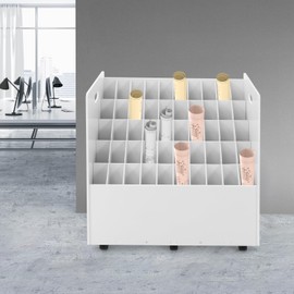 BIXIBIN 50-Slot Blueprint Organizer, Roll File Holder Architectural Plan Storage with Wheels, Heavy-Duty Movable Roll Cart, Large Document Storage Rack for Blueprint, Poster, 66lb Capacity (White)