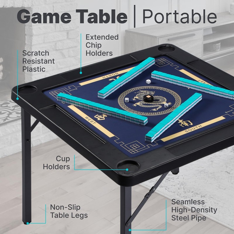 Queensell Folding Game Table with Double Sided Mat, Foldable Board