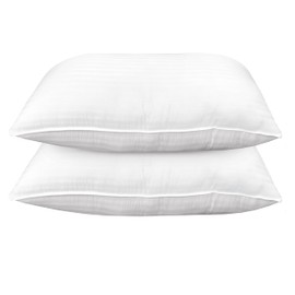 Elegant Comfort Set of 2 Hotel Quality Bed Cooling Gel-Infused Filling-100 100% Striped Cotton Cover, Medium Firm Supportive Pillows for Stomach, Side or Back Sleepers, Standard/Queen, White 2 Count