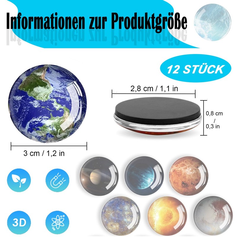 Fridge Magnets, Pack of 12 Glass Colourful Fridge Magnet, Magnets