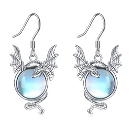 Dragon Earrings for Women 925 Sterling Silver Vintage Oxidized Dragon Moonstone Dangle Earrings Jewellery Gifts for Women Girls