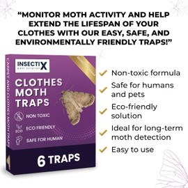 Premium Clothes Moth Monitoring Traps – 6 Pack Non-Toxic, Odourless Pheromone Pads for Detecting Moth Activity in Wardrobes, Drawers, Fabric & Storage – Safe for Homes with Pets and Children
