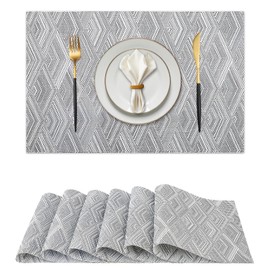 EDanle Vinyl Plastic Placemats Set of 6 Washable Heat Resistant Non-Slip Elegant Indoor&Outdoor Kitchen Dining PVC Woven Table Place Mats (Grey Rhombus)