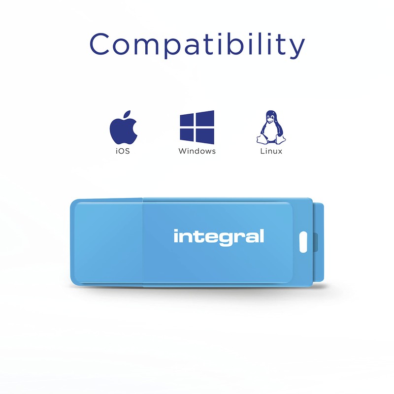 Integral 64GB Neon Blue USB 2.0 Flash Drive