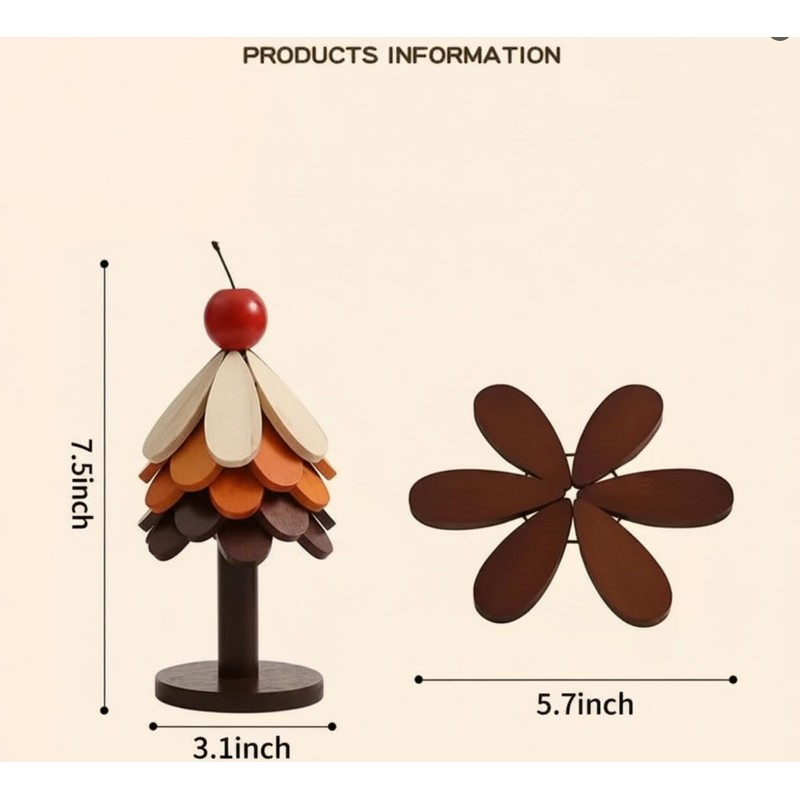 4 Sets in Wooden Apple Tree Trivets for Hot Dishes,