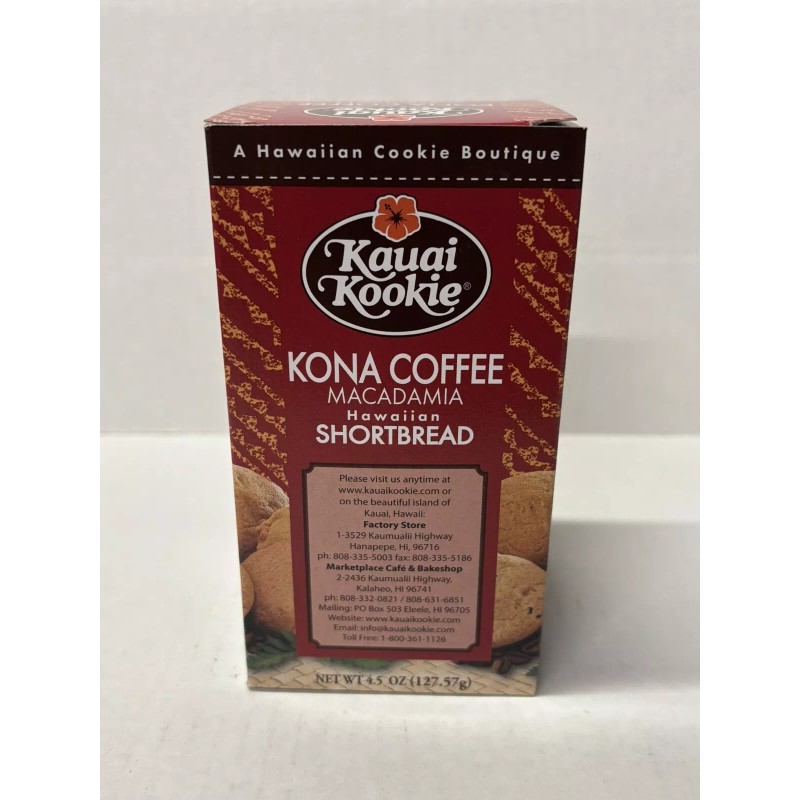 Kaui Kookie Kauai Kookie Kona Coffee Macadamia Shortbread 4.5oz Box