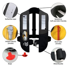 Automatic Inflatable Life Jacket,Preserver PFD for Adults,Life Vest for Adult,Supports Weight up to 330 pounds (717-Black)