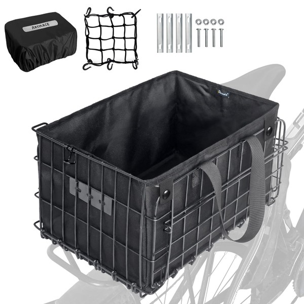 RAYMACE Bike Basket Rear,Bicycle Basket with Removable Liner,Rainproof Cover and