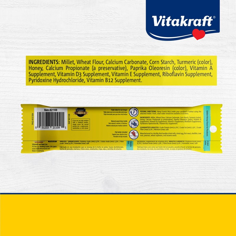 Vitakraft Crunch Sticks Parakeet Treats Golden Honey Flavor – Triple-Baked