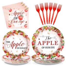 Grencian 96Pcs Fall Apple Baby Shower Decoration - Apple of Our Eye Party Plates and Napkins Autumn Vintage Tableware Sets for Thanksgiving Fall Harvest Fruit Themed Birthday Decorations Serves 24