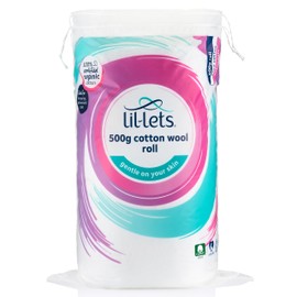 Lil-Lets Cotton Wool Roll, 500g, Certified Organic, 100% Pure Cotton Wool, Super Soft and Absorbent, Gentle on Skin, Dermatologically Tested, for Wound Care and Dressings, Extra Large Pack