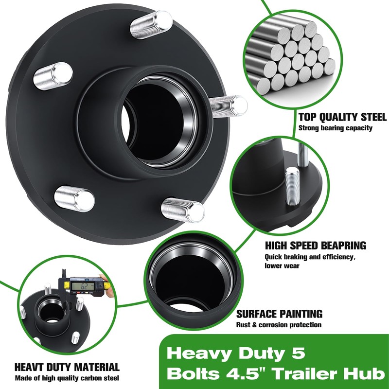 2 Sets 5 on 4.5" Trailer Hub Kit, 2,000 lb