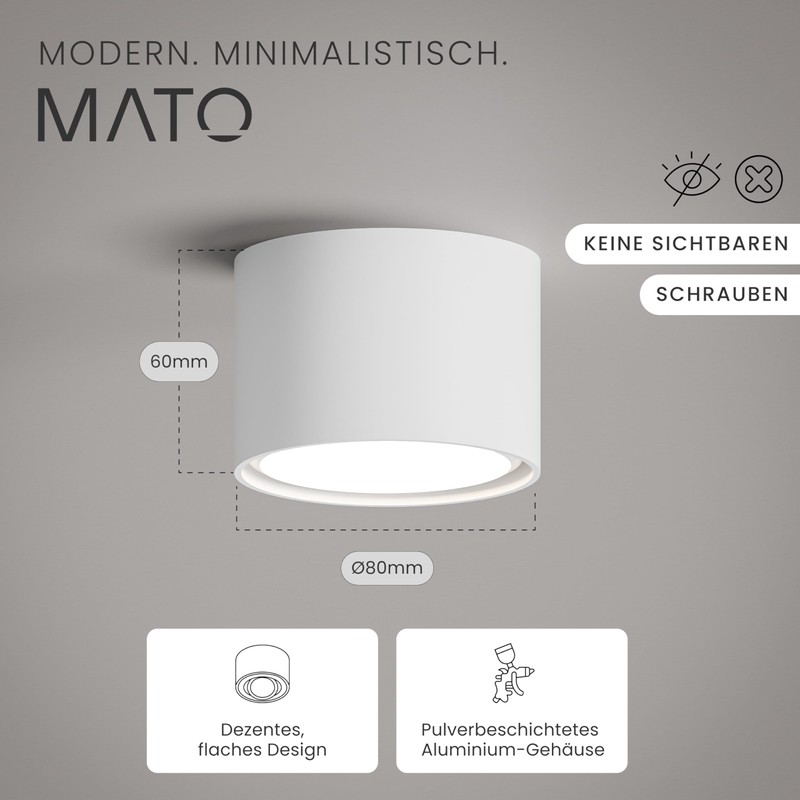 MATO 3 x Surface-Mounted Spotlight GX53 White – Extra Flat