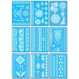 White Lace Temporary Tattoos for Women Teens Girls - 9 Sheets White Lace Fake Stickers - Bride Wedding Cool Tattoo Designs Jewelry Tattoos - 100+ White Flash Realistic Waterproof Transfer