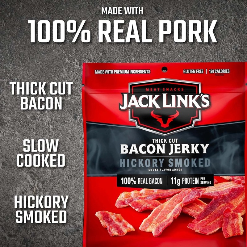 Hickory Jack Link's Bacon Jerky, Hickory Smoked, 2.5 oz. Bag