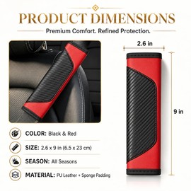 Carbon Fiber PU Leather Seat Belt Covers - 2Pcs, Black and Red Sporty Seat Belt Pads, Universal Fit for Car Truck SUV