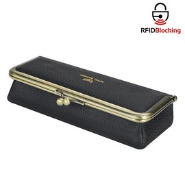 Royal Bagger Genuine Leather Fashion Glasses Case - RFID Blocking, Fashion Pencil Bag with Kiss Lock, Coin Purse for Women 2135 - Color: black