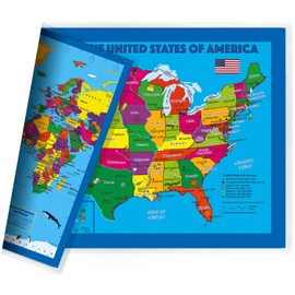 NewSpaceView Children's 2-sided Map 17.5 x 11.5 inches (One Desk Map: USA/USA Centered World Map)