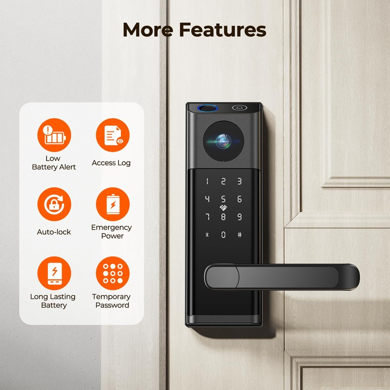 Video Smart Lock with Camera & Doorbell, 5-in-1 Keyless Entry