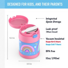 THERMOS FUNTAINER Insulated Food Jar, 10 Ounce, Kid Friendly Food Jar with Foldable Spoon, Rainbow Dreams