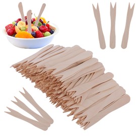 Pack of 400 Wooden Chip Picks, Disposable Wooden Forks, Birch Wood Wooden Forks, Wooden Fruit Fork, Wooden Snack Fork, Natural Wood Cutlery for Birthdays, Parties, Camping and Picnics (8.5 x 1 cm)