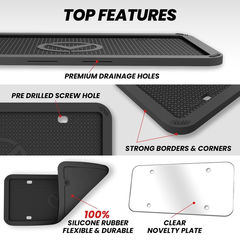 Motorfi 2 Pcs Silicone License Plate Frames with Polycarbonate Covers,