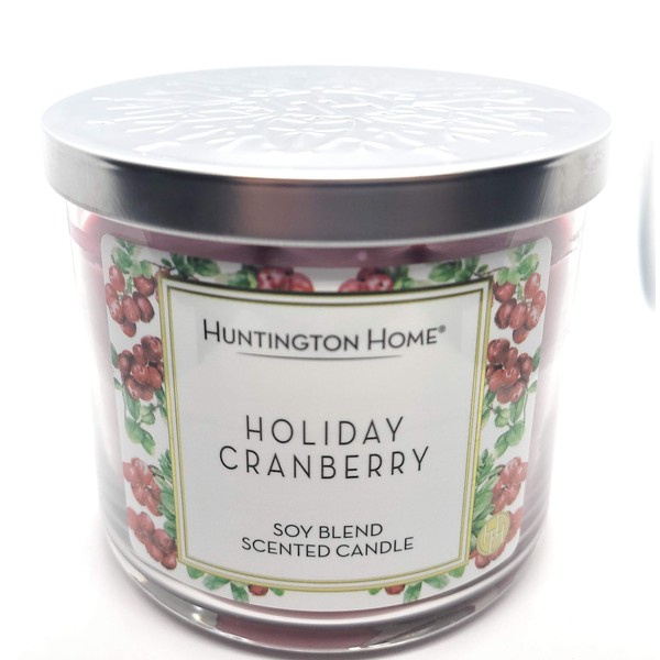 Huntington Home Holiday Cranberry Soy Blend 3-Wick Scented Candle w/Silver