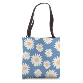 Ocean Blue Daisy Flower Pattern Spring Blossom Florals Tote Bag