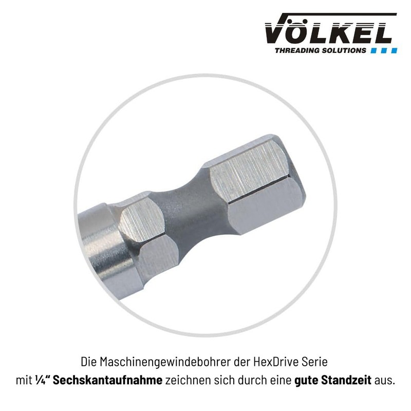 Völkel HexDrive Machine Tap (Hex Socket) 1/4 Inch Bit, HSS-E,