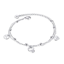 Brawo Women's Anklet, Popular, Silver Heart Bell Ring, Women's Anklet, Silver, Titanium