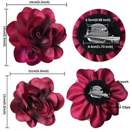 Women's Brooches 4pcs Rose Flower Hair Clip Flamenco Dancer Pin up Mexican Hair Flowers Clips Hairpin Brooch Tea Party Hats Headpieces (burgundy)
