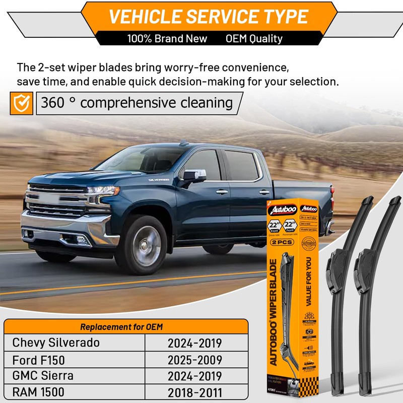 AUTOBOO 22 + 22 Windshield Wipers Replacement for F150 2025