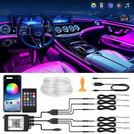 MICTUNING Interior Car LED Strip Lights, RGB 6-in-1 Neon Atmosphere Ambient  Wireless APP