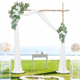 ponatia Wedding Arch Flowers with 26Ft White Arch Draping Fabric, Artificial Sage Green Wedding Flowers for Wedding Welcome Signs Decorations and Arch Flowers for Wedding Ceremony Reception