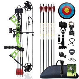 PANDARUS Compound Bow Set 10-40lbs for Pull Child Right Hand Lightweight Design Bow Adjustable 16"~28" Draw Length IBO 290fps New 2023 Professional Set (Green Right Handed)