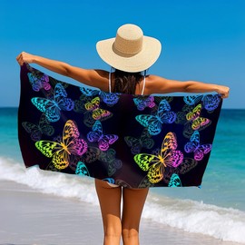 Rainbow Butterfly Microfiber Beach Towel,Flying Butterflies Extra Large Sand Free Beach Towels for Camping Yoga,Lightweight Compact Quick Dry Thin Absorbent Travel Towel for Women Men,29.5” X 59”