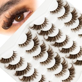 Brown Lashes Fluffy 20mm Long Wispy False Eyelashes Fox Cat Eye Look Strips 3D Faux Mink Dark Brown Eyelashes Invisble Clear Band Thick Long Fake Lashes Volume Dramatic 14 Pairs by EMEDA (DG18 20mm）