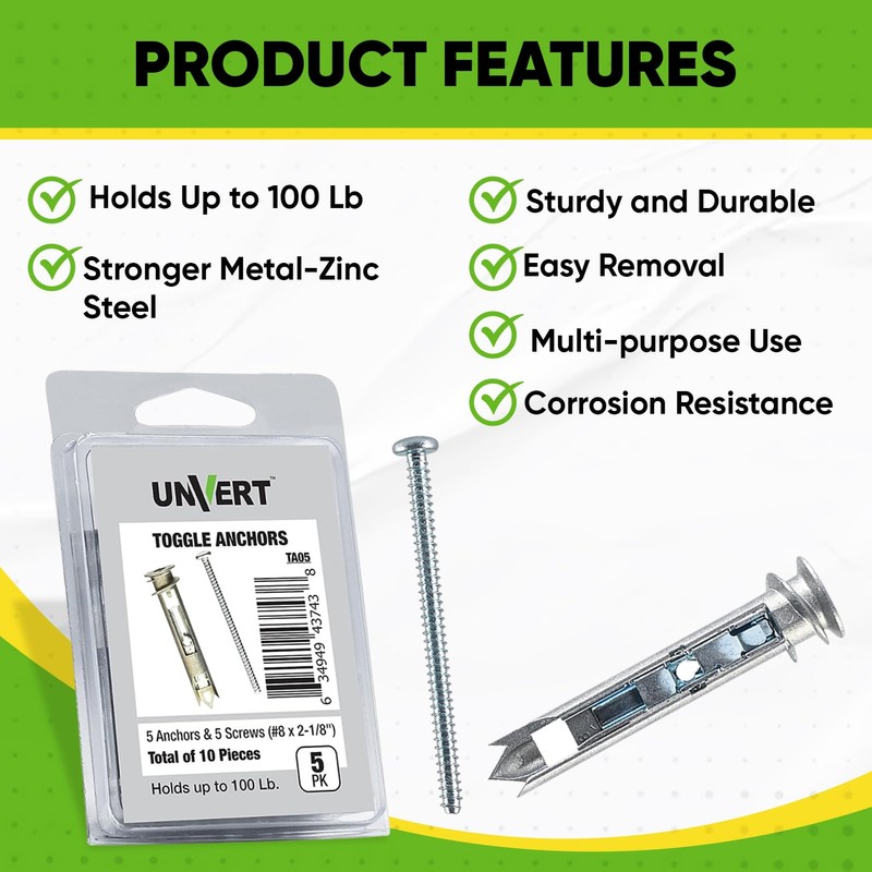 Self-Drilling E-z Anchor Toggle Kit, Heavy Duty Drywall Toggle Ancor