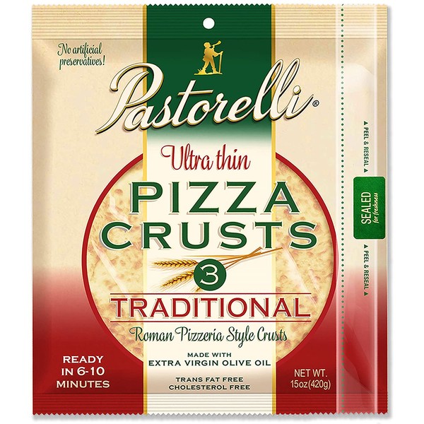 Pastorelli Ultra Thin Pizza Crust– Traditional Low Sodium Pizza Crust - 12 inch Pizza Crust – Pack of 10, 3 count Pizza Crust (Total 30 Thin Pizza Crusts)