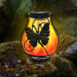 Solar Lanterns, Outdoor Hanging Solar Vintage Metal Butterfly Lantern, Landscape Light with LED Flickering Flameless Candles, Kerosene Lights for Yard Path Festive Decoration (1PC - Butterfly)