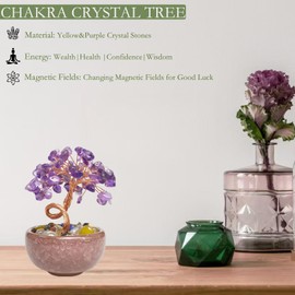 Oleegil Chakra Crystal Tree of Life - Crystals Healing Stones Feng Shui Money Tree Handmade Chakra Stone Tree for Home Office Decor Good Luck（with Bracelet）