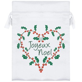 Azeeda 18cm 'Joyeux Noel Heart' Satin Drawstring Bag/Pouch (SB00107082)