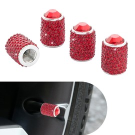 Ferianl 4PCS Bling Tire Valve Caps, Crystal Rhinestone Valve Stem Covers, Car Dustproof Waterproof Tire Air Cap, Universal for Vehicle, Sedan, SUV, Motorcycle, Bicycle (Red)