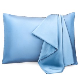ENETIX Luxury Silk Satin Pillowcase for Hair and Skin 2 Pack with Gift Package Acne Free Hidden Zipper Pillow Case 50×75cm Azure Blue