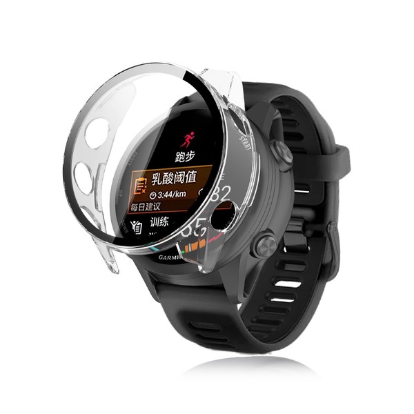 For Garmin Forerunner 570 ケース 42mm対応 クリア カバー PCフレーム+ガラスフィルム ガーミン