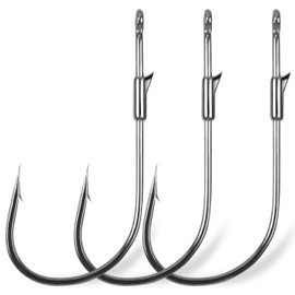 Bass Fishing Worm Hooks Heavy Cover Flipping Hooks with Bait Keeper Weedless Wacky Neko Rig Hooks Drop Shot Hooks Punching Pitching Bait Hooks for Plastic Worms Freshwater 4/0