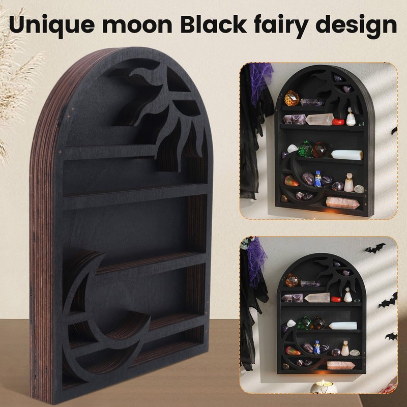 AWAOVV Wood Storage Shelf, Crescent Sun and Moon Crystal Shelf,