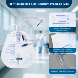 BeHerk Urinary Drainage Bag 2000ml, 10 Pack Catheter Bags for Women and Men, Professional Urinary Drainage Bags with Anti-Reflux Chamber, 48” Drainage Tube, Adjustable Clips & Hanging Hook