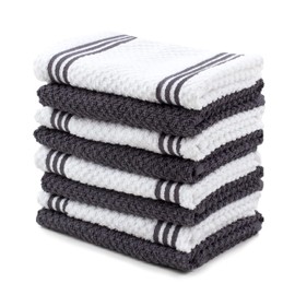 Sticky Toffee Cotton Dishcloths Set of 8 – Gray and White Kitchen Towels 12x12 in, Reusable and Absorbent Tea Towels for Cleaning or Drying, Oeko-Tex Cotton